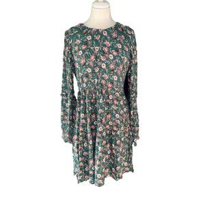 HALEY London Made With Care Green Floral Tiered Long Sleeve Dress Size M